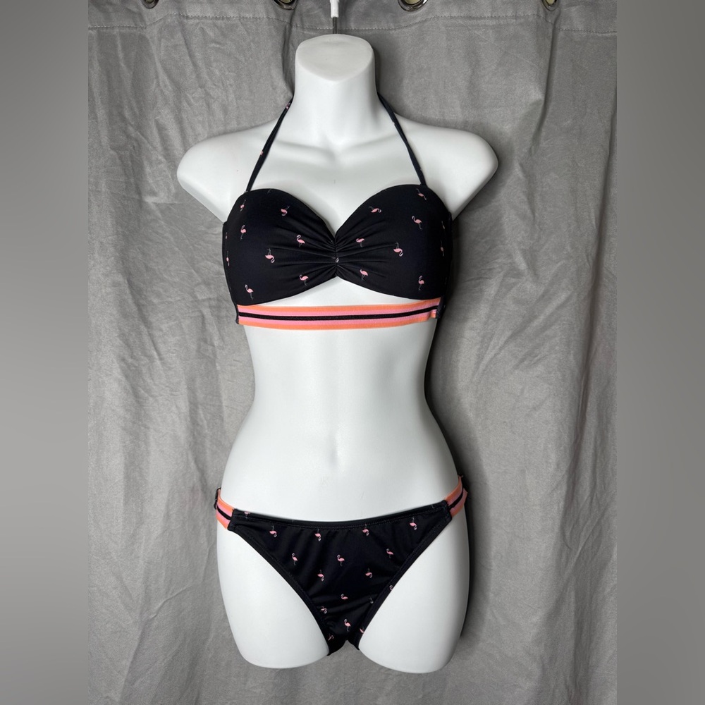 Black Bikini with Pink Flamingo Accents